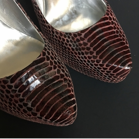 Jessica Simpson Heels Snakeskin Platform Stilettos Burgundy Leather 7.5B 5" - Picture 4 of 9